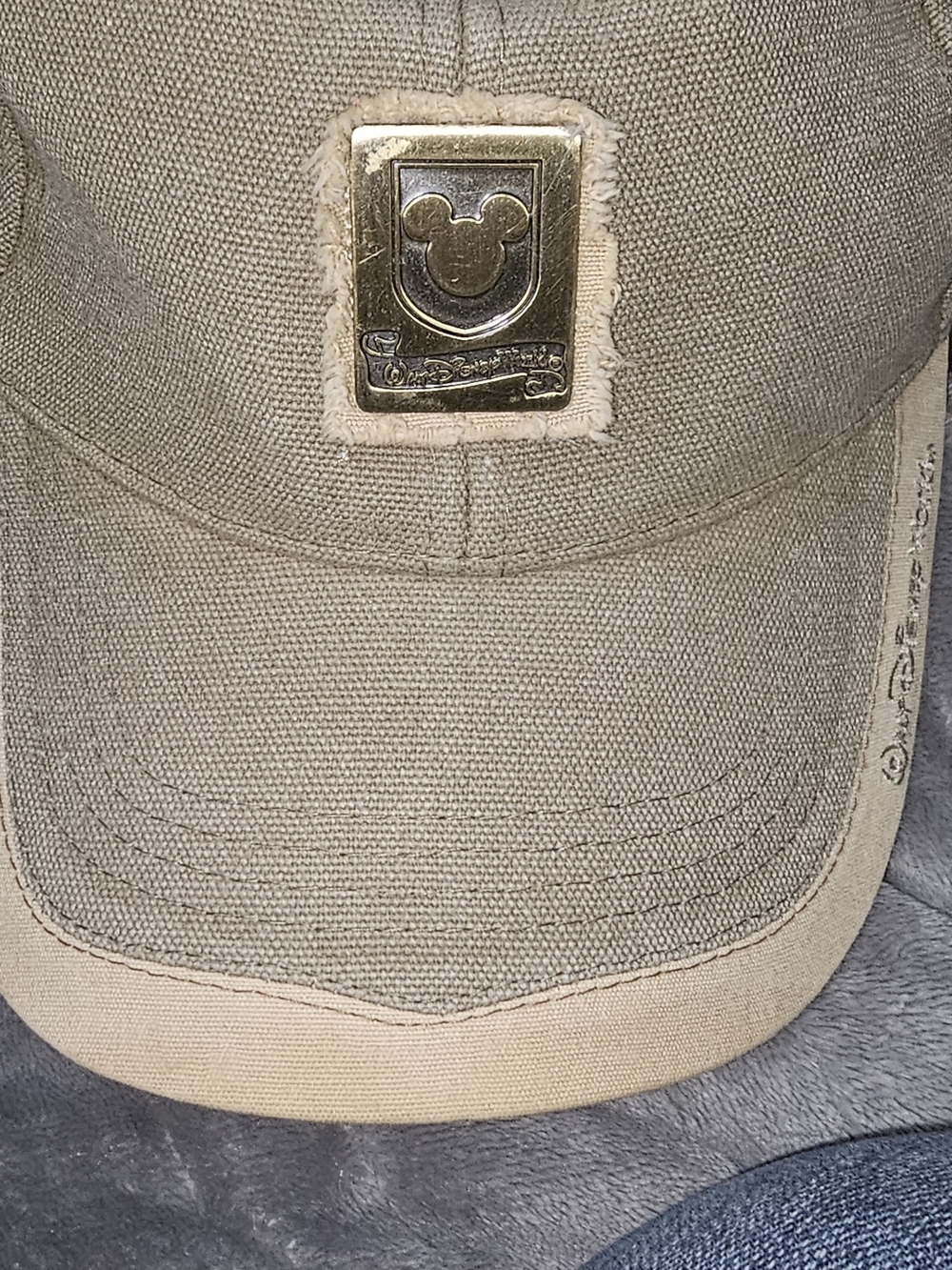 Beige Unisex  Cotton Baseball Cap with Gold Emblem